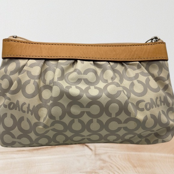 Coach Cream and Khaki Signature Wristlet Clutch - Picture 2 of 6